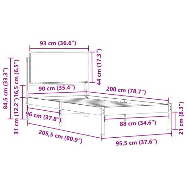 vidaXL Rám postele s čalúneným čelom Čierna 90 x 200 cm – Obrázok 11