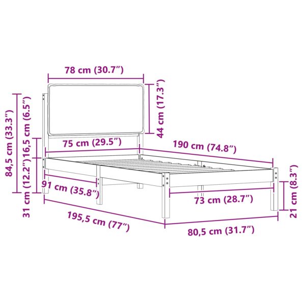 vidaXL Rám postele s čalúneným čelom Svetlosivá 75 x 190 cm – Obrázok 11