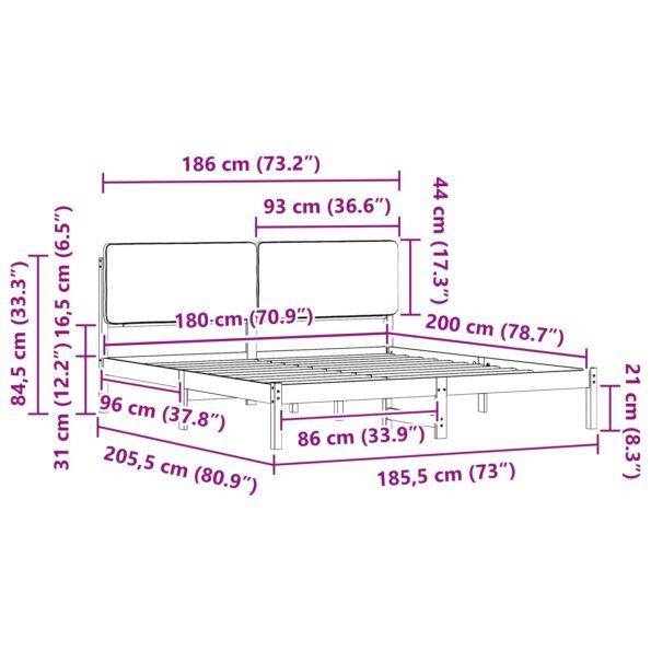 vidaXL Rám postele s čalúneným čelom Sivohnedá 180 x 200 cm – Obrázok 11