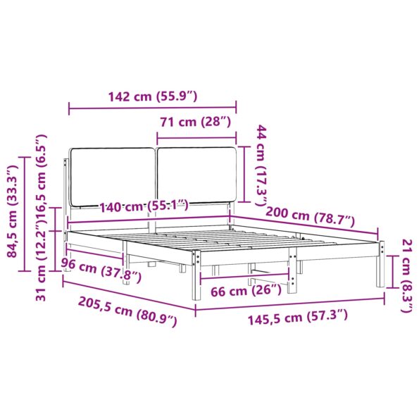 vidaXL Rám postele s čalúneným čelom Sivohnedá 140 x 200 cm – Obrázok 11