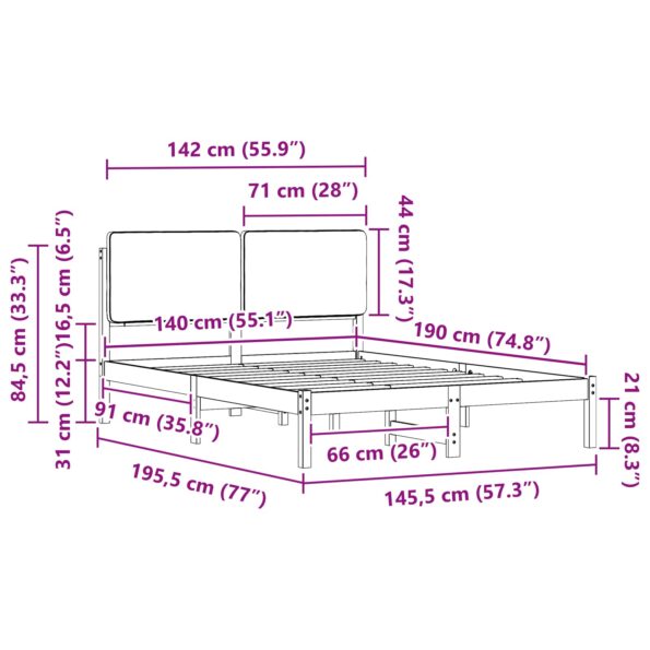 vidaXL Rám postele s čalúneným čelom Čierna 140 x 190 cm – Obrázok 11