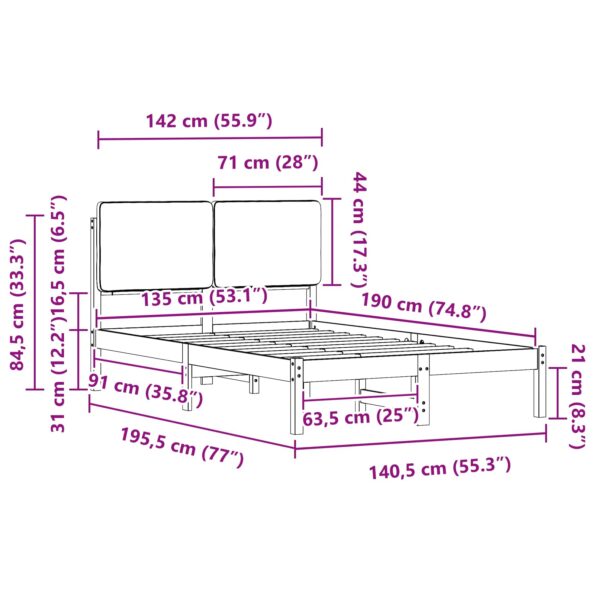 vidaXL Rám postele s čalúneným čelom Tmavo šedá 135 x 190 cm – Obrázok 11