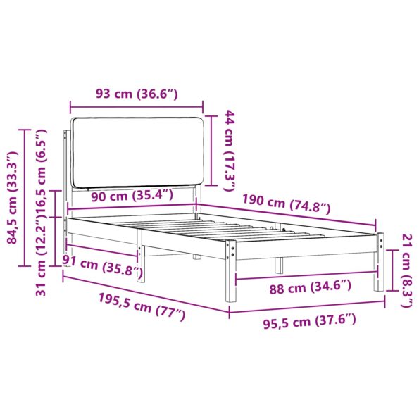 vidaXL Rám postele s čalúneným čelom Tmavo šedá 90 x 190 cm – Obrázok 11