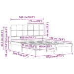 vidaXL Rám postele s čalúneným čelom Čierna 140 x 190 cm – Obrázok 11