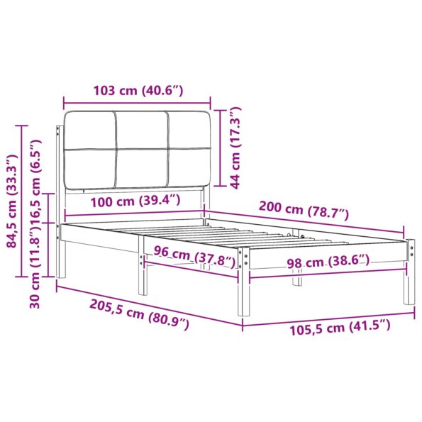 vidaXL Rám postele s čalúneným čelom Sivohnedá 100 x 200 cm – Obrázok 11
