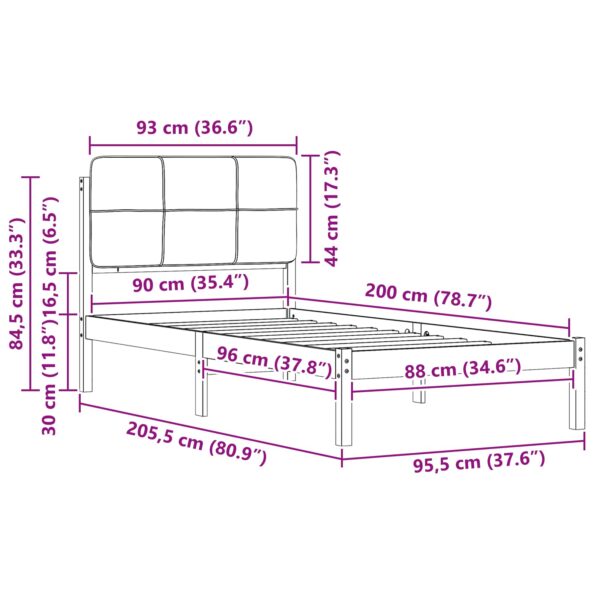 vidaXL Rám postele s čalúneným čelom Sivohnedá 90 x 200 cm – Obrázok 11