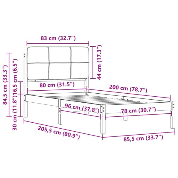 vidaXL Rám postele s čalúneným čelom Čierna 80 x 200 cm – Obrázok 11