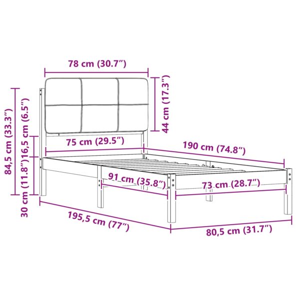 vidaXL Rám postele s čalúneným čelom Tmavo šedá 75 x 190 cm – Obrázok 11