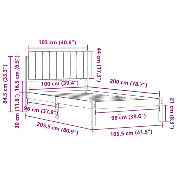 vidaXL Rám postele s čalúneným čelom Svetlosivá 100 x 200 cm – Obrázok 11
