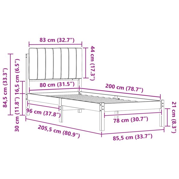 vidaXL Rám postele s čalúneným čelom Svetlosivá 80 x 200 cm – Obrázok 11