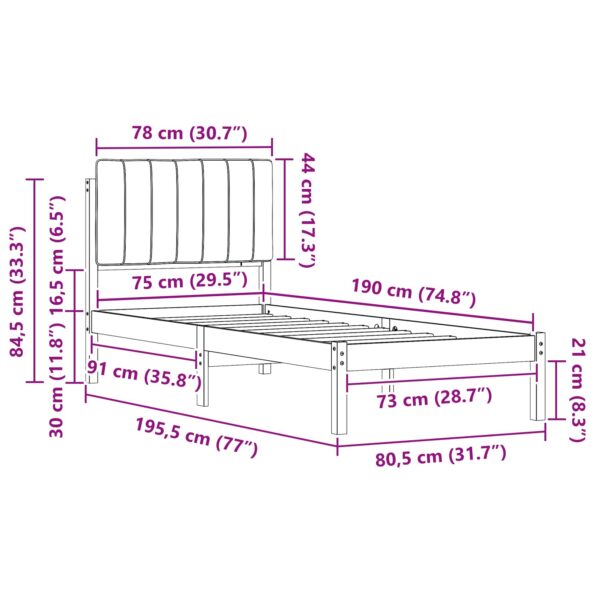 vidaXL Rám postele s čalúneným čelom Čierna 75 x 190 cm – Obrázok 11