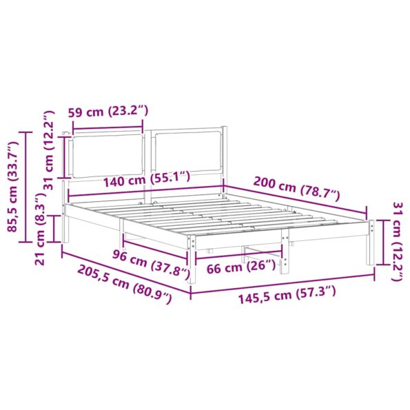 vidaXL Rám postele Tmavo šedá 140 x 200 cm Masívne borovicové drevo – Obrázok 11