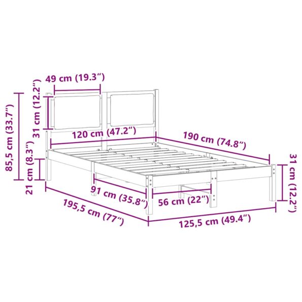 vidaXL Rám postele Čierna 120 x 190 cm Masívne borovicové drevo – Obrázok 11