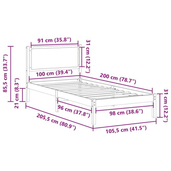 vidaXL Rám postele Tmavo šedá 100 x 200 cm Masívne borovicové drevo – Obrázok 11