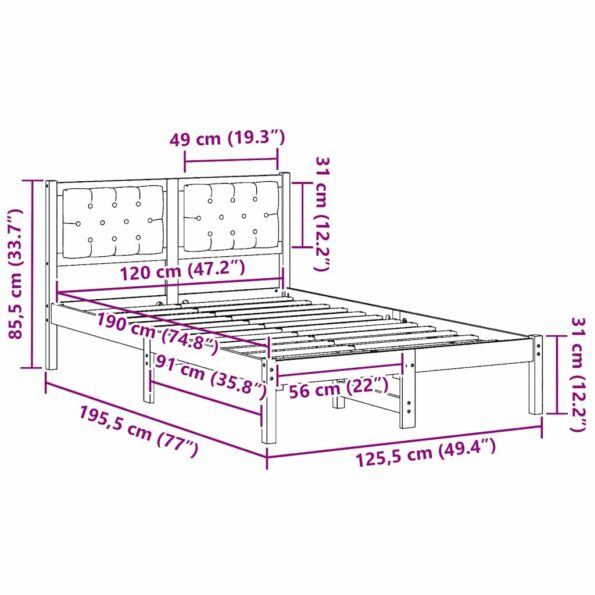 vidaXL Rám postele s čelnou doskou Sivohnedá 120 x 190 cm látka – Obrázok 11