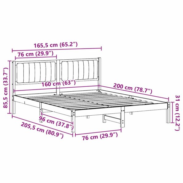 vidaXL Rám postele s čalúneným čelom Sivohnedá 160 x 200 cm látka – Obrázok 11