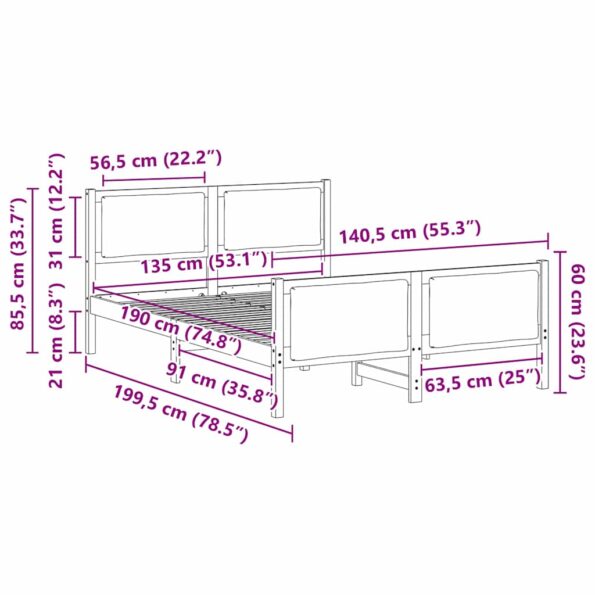 vidaXL Rám postele s čelnou doskou Čierna 135 x 190 cm látka – Obrázok 11