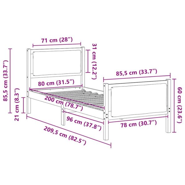 vidaXL Rám postele s čelnou doskou Čierna 80 x 200 cm látka – Obrázok 11