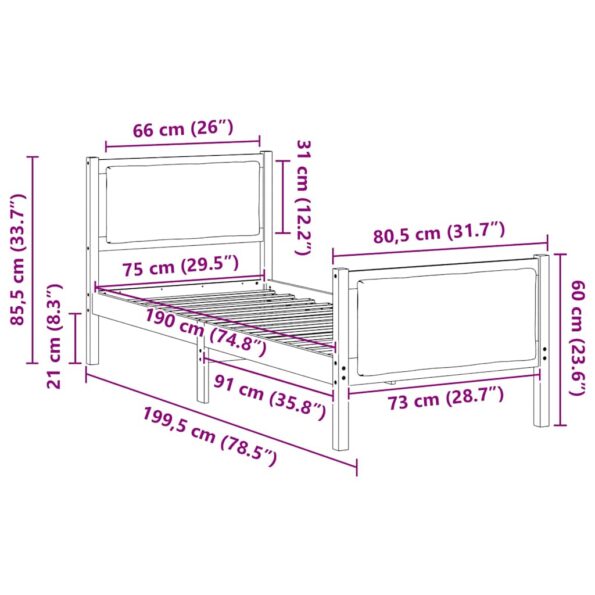 vidaXL Rám postele s čelnou doskou Svetlosivá 75 x 190 cm látka – Obrázok 11