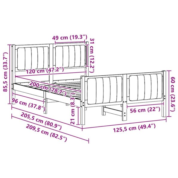 vidaXL Rám postele Hnedá a čierna 120 x 200 cm Borovicový masív – Obrázok 11