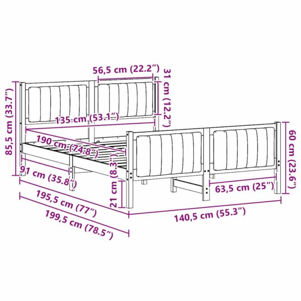 vidaXL Rám postele Hnedá a čierna 135 x 190 cm Borovicový masív – Obrázok 11