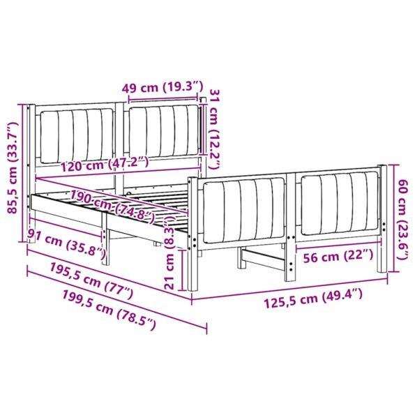 vidaXL Rám postele hnedá a tmavosivá 120 x 190 cm Borovicový masív – Obrázok 11
