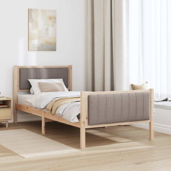 vidaXL Rám postele Hnedá a taupe 90 x 200 cm Borovicový masív – Obrázok 4