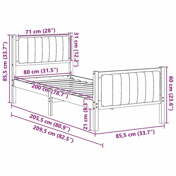 vidaXL Rám postele Hnedá a taupe 80 x 200 cm Borovicový masív – Obrázok 11