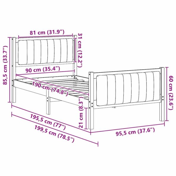 vidaXL Rám postele Hnedá a taupe 90 x 190 cm Borovicový masív – Obrázok 11