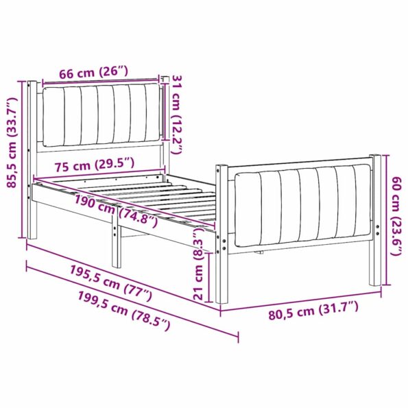 vidaXL Rám postele Hnedá a taupe 75 x 190 cm Borovicový masív – Obrázok 11
