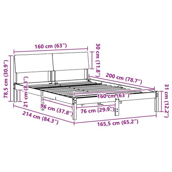 vidaXL Rám postele Hnedá a čierna 160 x 200 cm Borovicový masív – Obrázok 11