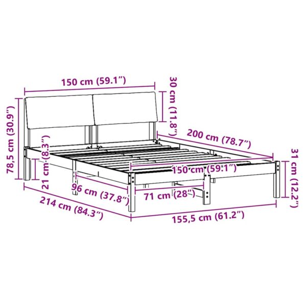 vidaXL Rám postele Hnedá a čierna 150 x 200 cm Borovicový masív – Obrázok 11