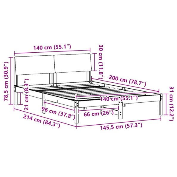 vidaXL Rám postele hnedá a tmavosivá 140 x 200 cm Borovicový masív – Obrázok 11