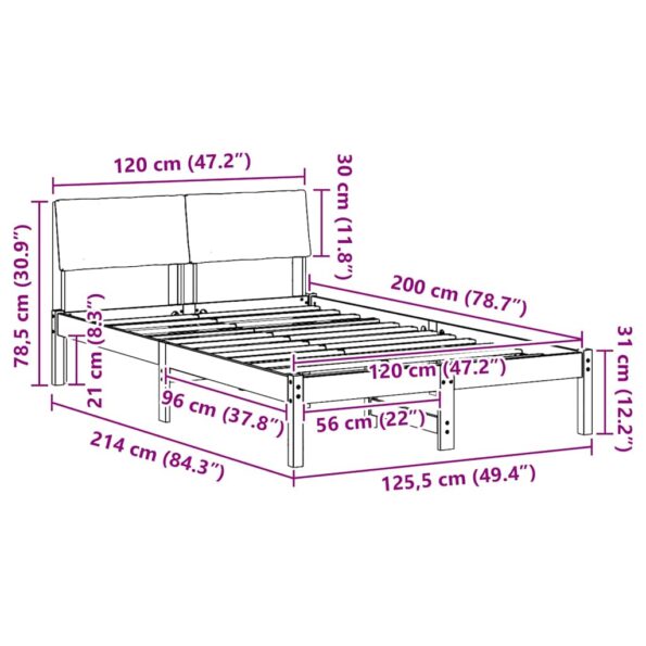vidaXL Rám postele Hnedá a čierna 120 x 200 cm Borovicový masív – Obrázok 11