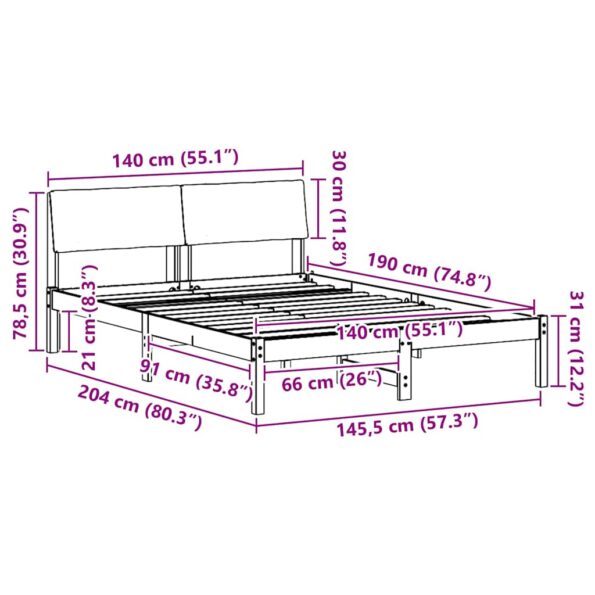 vidaXL Rám postele Hnedá a čierna 140 x 190 cm Borovicový masív – Obrázok 11