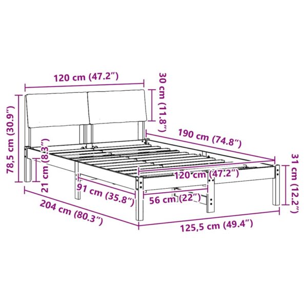 vidaXL Rám postele Hnedá a taupe 120 x 190 cm Borovicový masív – Obrázok 11