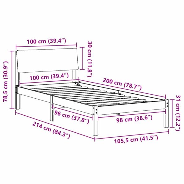 vidaXL Rám postele hnedá a tmavosivá 100 x 200 cm Borovicový masív – Obrázok 11