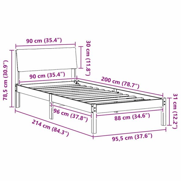 vidaXL Rám postele Hnedá a čierna 90 x 200 cm Borovicový masív – Obrázok 11
