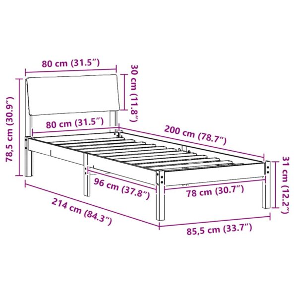 vidaXL Rám postele hnedá a tmavosivá 80 x 200 cm Borovicový masív – Obrázok 11