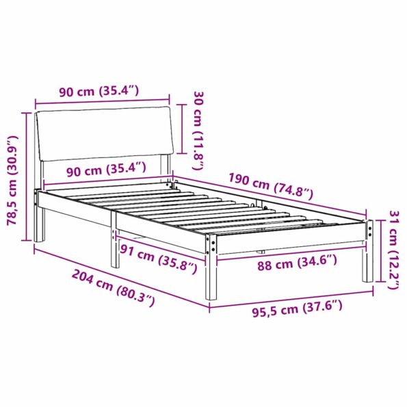 vidaXL Rám postele Hnedá a taupe 90 x 190 cm Borovicový masív – Obrázok 11