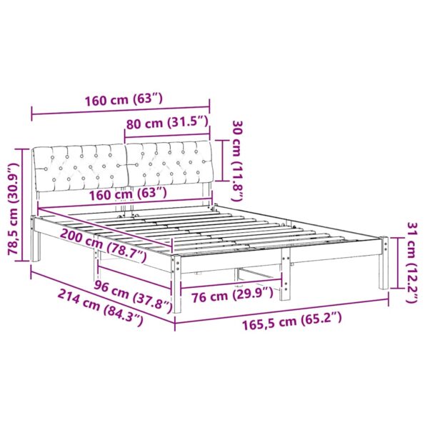 vidaXL Rám postele Hnedá a čierna 160 x 200 cm Borovicový masív – Obrázok 11