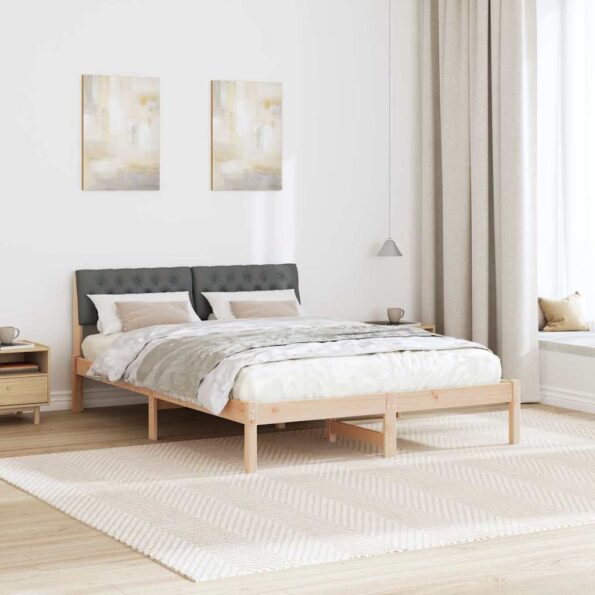 vidaXL Rám postele hnedá a tmavosivá 150 x 200 cm Borovicový masív – Obrázok 4