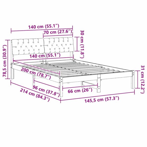vidaXL Rám postele Hnedá a čierna 140 x 200 cm Borovicový masív – Obrázok 11