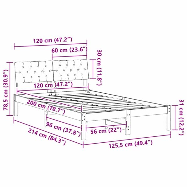 vidaXL Rám postele hnedá a tmavosivá 120 x 200 cm Borovicový masív – Obrázok 11