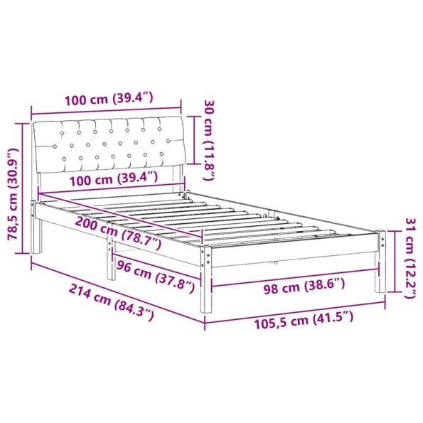 vidaXL Rám postele Hnedá a čierna 100 x 200 cm Borovicový masív – Obrázok 11