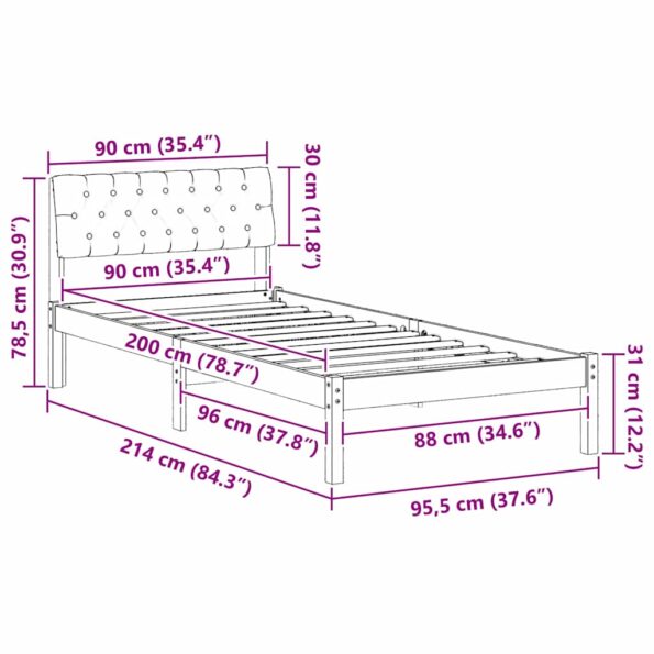 vidaXL Rám postele Hnedá a čierna 90 x 200 cm Borovicový masív – Obrázok 11