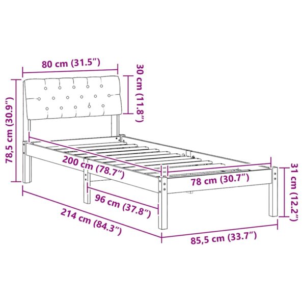 vidaXL Rám postele Hnedá a svetlo šedá 80 x 200 cm Borovicový masív – Obrázok 11