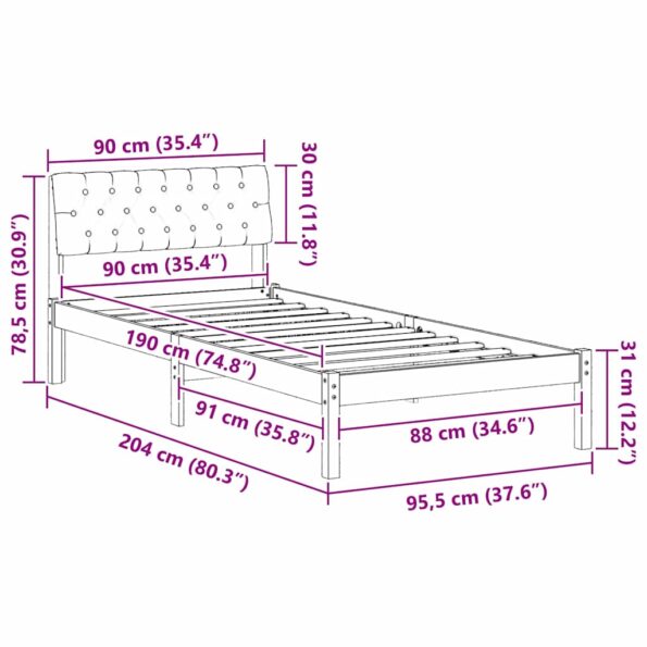 vidaXL Rám postele hnedá a tmavosivá 90 x 190 cm Borovicový masív – Obrázok 11
