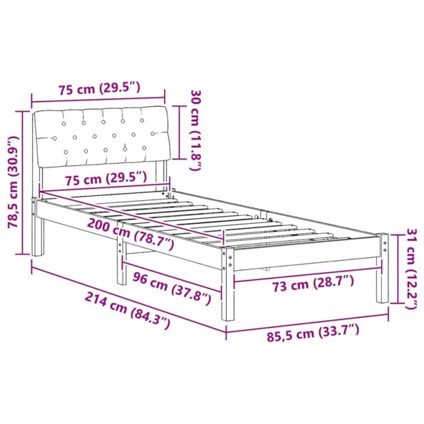 vidaXL Rám postele hnedá a tmavosivá 75 x 190 cm Borovicový masív – Obrázok 11