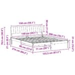 vidaXL Rám postele Hnedá a čierna 150 x 200 cm Borovicový masív – Obrázok 11